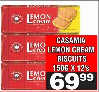 CASAMIA LEMON CREAM BISCUITS 150G X 12's