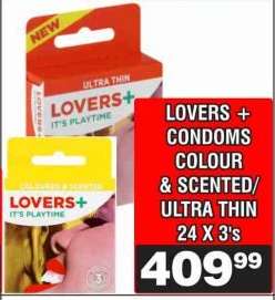 LOVERS + CONDOMS COLOUR & SCENTED/ULTRA THIN 24 X 3's