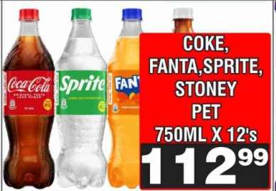 Coke, Fanta, Sprite, Stoney PET 750ml x 12's