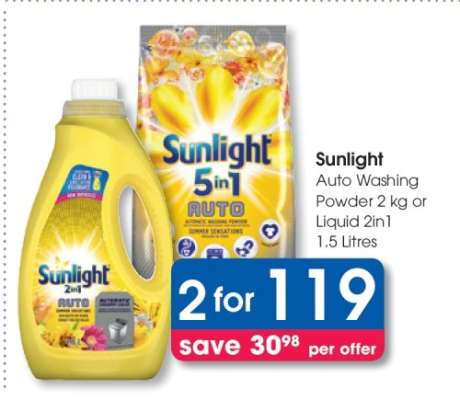 Sunlight Auto Washing Powder 2 kg or Liquid 2in1 1.5 Litres