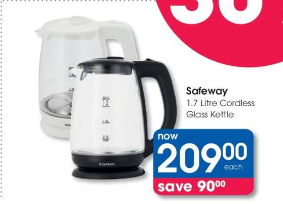 Safeway 1.7 Litre Cordless Glass Kettle