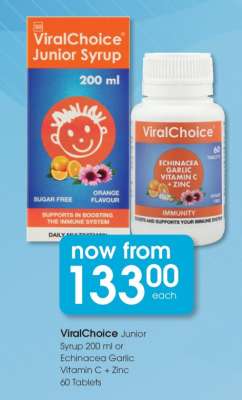 ViralChoice Junior Syrup 200 ml or Echinacea Garlic Vitamin C + Zinc 60 Tablets