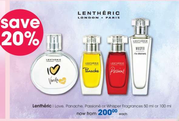 Lenthéric I Love, Panache, Passioné or Whisper Fragrances 50 ml or 100 ml