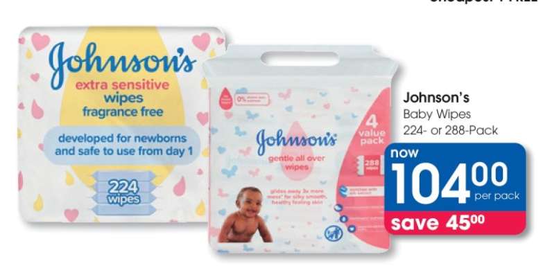 Johnson’s Baby Wipes 224- or 288-Pack