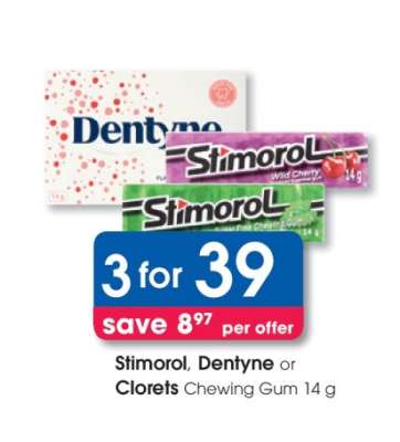 Stimorol, Dentyne or Clorets Chewing Gum 14 g