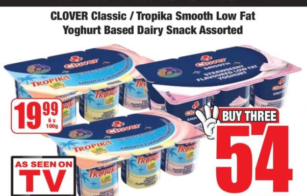 CLOVER Classic / Tropika Smooth Low Fat Yoghurt Based Dairy Snack Assorted