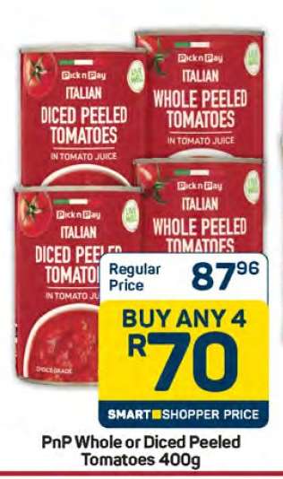 PnP Whole or Diced Peeled Tomatoes 400g