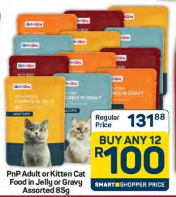 PnP Adult or Kitten Cat Food in Jelly or Gravy Assorted 85g
