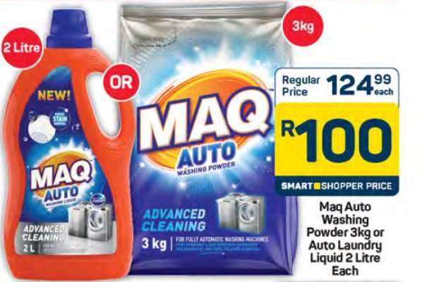 Maq Auto Washing Powder 3kg or Auto Laundry Liquid 2 Litre