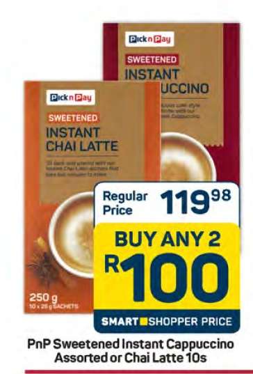 PnP Sweetened Instant Cappuccino Assorted or Chai Latte 10s
