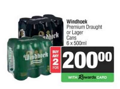 Windhoek Premium Draught or Lager Cans