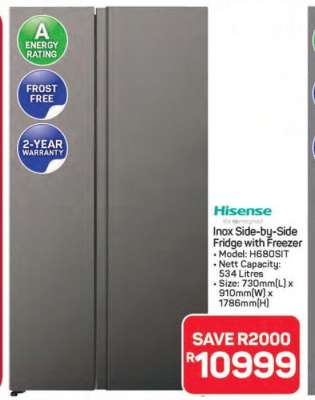 Hisense Inox Side-by-Side Fridge with Freezer