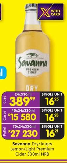 Savanna Dry/Angry Lemon/Light Premium Cider 330ml NRB
