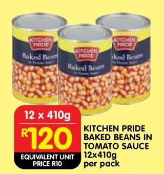 KITCHEN PRIDE BAKED BEANS IN TOMATO SAUCE 12x410g