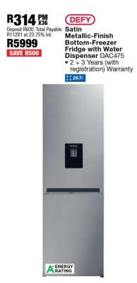 DEFY Satin Metallic-Finish Bottom-Freezer Fridge with Water Dispenser DAC475
