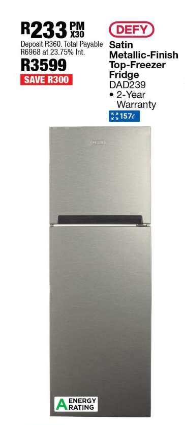 DEFY Satin Metallic-Finish Top-Freezer Fridge