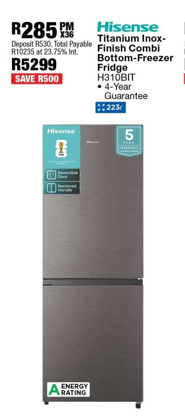 Hisense Titanium Inox-Finish Combi Bottom-Freezer Fridge H310BIT