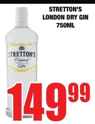 STRETTON’S LONDON DRY GIN 750ML