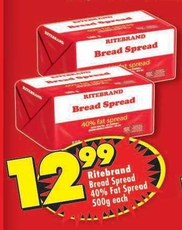Ritebrand Bread Spread 40% Fat Spread 500g each