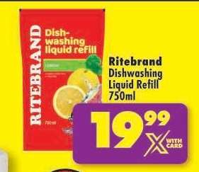 RITEBRAND DISHWASHING LIQUID REFILL 750ml