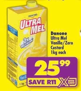 Danone Ultra Mel Vanilla/Zero Custard 1kg each