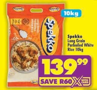 Spekko Long Grain Parboiled White Rice 10kg