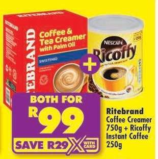 Ritebrand Coffee Creamer 750g + Ricoffy Instant Coffee 250g