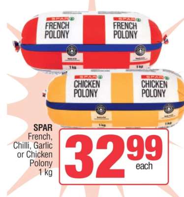 SPAR French, Chilli, Garlic or Chicken Polony
