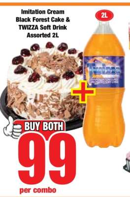Imitation Cream Black Forest Cake & TWIZZA Soft Drink Assorted 2L