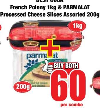 BEST COOK French Polony 1kg & PARMALAT Processed Cheese Slices Assorted 200g