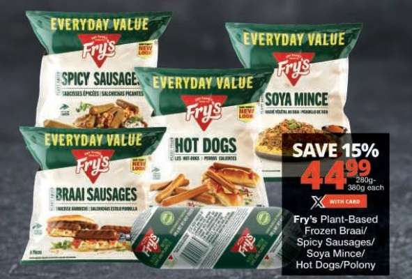 Fry's Plant-Based Frozen Braai/Spicy Sausages/Soya Mince/Hot Dogs/Polony
