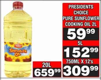 PRESIDENTS CHOICE PURE SUNFLOWER COOKING OIL 2L