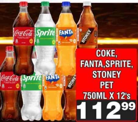 Coke, Fanta, Sprite, Stoney PET 750ml x 12's
