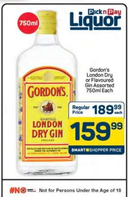 Gordon's London Dry or Flavoured Gin Assorted 750ml