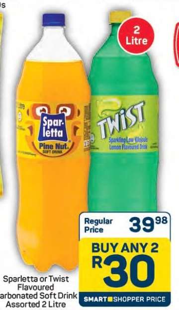 Sparletta or Twist Flavoured Carbonated Soft Drink Assorted 2 Litre