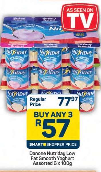 Danone NutriDay Low Fat Smooth Yoghurt Assorted 6 x 100g