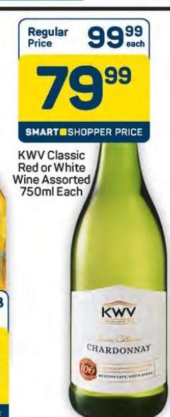 KWV Classic Red or White Wine Assorted 750ml