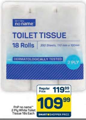 PnP no name 2 Ply White Toilet Tissue 18s Each