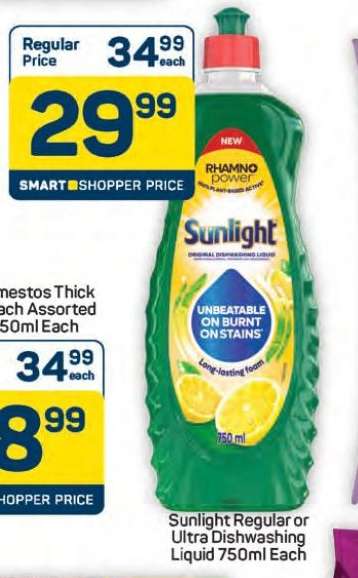 Sunlight Regular or Ultra Dishwashing Liquid 750ml
