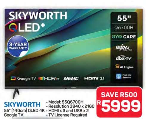 SKYWORTH 55" QLED 4K Google TV