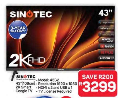 SINOTEC 43" 2K Smart Google TV