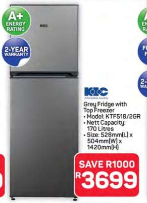 Grey Fridge with Top Freezer