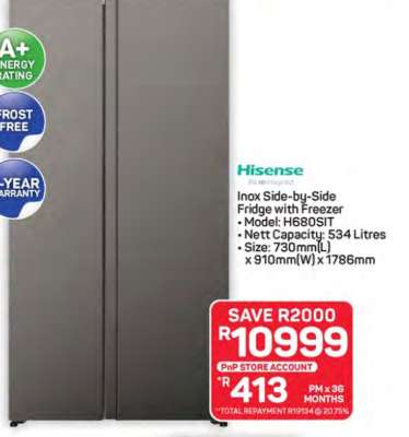 Hisense Inox Side-by-Side Fridge with Freezer
