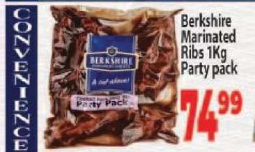 Berkshire Marinated Ribs 1Kg Party pack