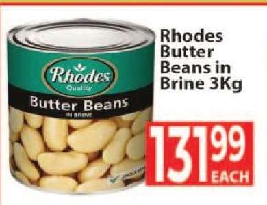 Rhodes Butter Beans in Brine 3Kg