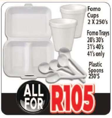 Fomo Cups, Fomo Trays, Plastic Spoons