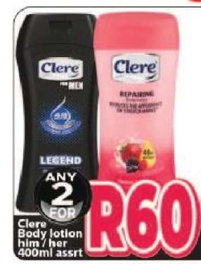 Clere Body lotion him/her 400ml assrt