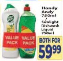 Handy Andy 750ml / Sunlight Dishwash Liquid 750ml