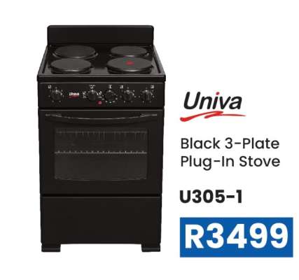 Univa Black 3-Plate Plug-in Stove