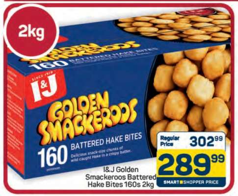 I&J Golden Smackeroos Battered Hake Bites 160s 2kg
